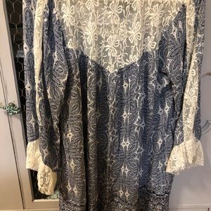 Umgee blue & cream colored babydoll dress